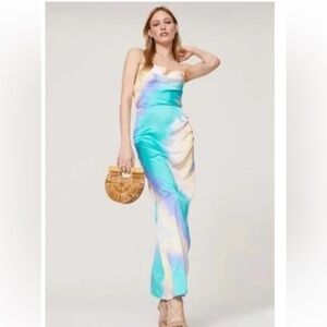 Retrofête Marlene Gown Tie Dye Pastel Silk
Cowl Neck Formal Size Medium